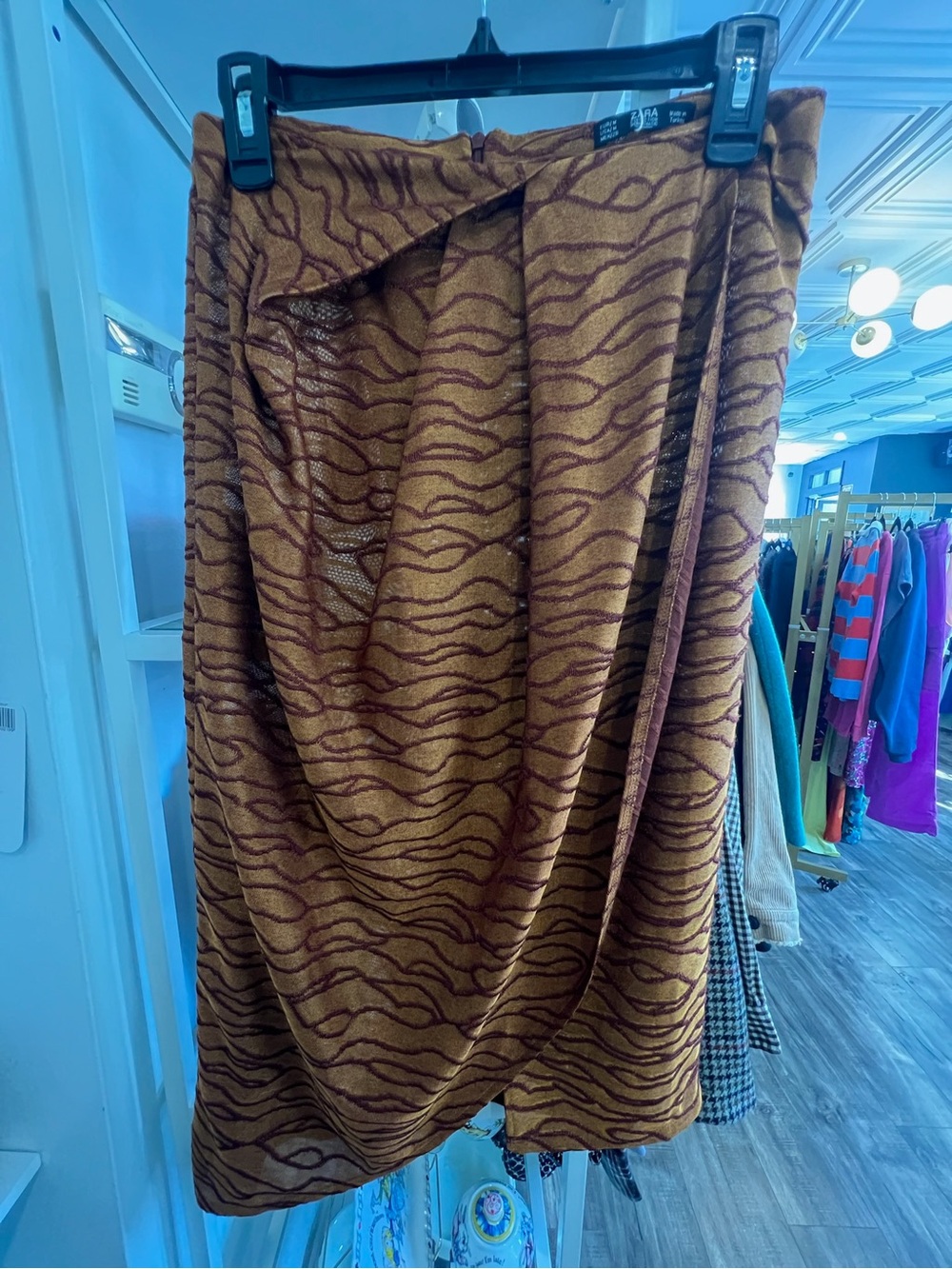 Zara Brown & orange Draped Skirt NWT